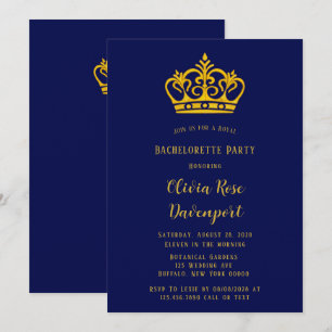 Blått och Guld Royal Krona Bachelorette Party Inbjudningar