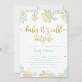 Blått och Guld, snöflingor, babykläder för vinterb Inbjudningar