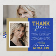 Blått och Guld Studenten 2-foto - tackkort