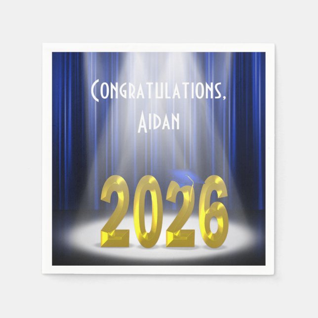 Blått och Guld-text 2025 Studenten Stage Pappersservett (Framsidan)