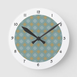 Blått och Guld Tiled Mönster Clock Rund Klocka