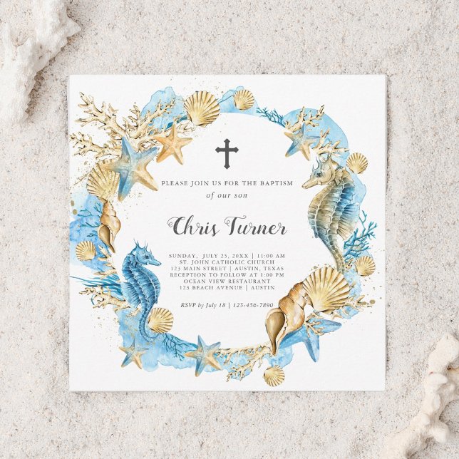 Blått och Guld under havets baptism Inbjudningar (Skapare uppladdad)