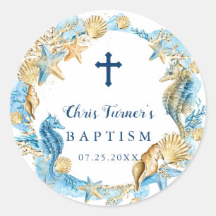 Blått och Guld under havets baptism Runt Klistermärke