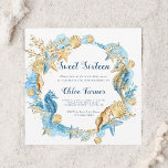 Blått och Guld under Havets Sweet sixteen födelsed Inbjudningar<br><div class="desc">Anpassa detta under Havsdagsinbjudan med havsaborter,  stjärnfiskar,  snäckor och korallrev. Om du vill ha en mer avancerad anpassning av den här designen klickar du på BLUE DESIGN VERKTYG ovan! Matchande objekt är också tillgängliga.</div>