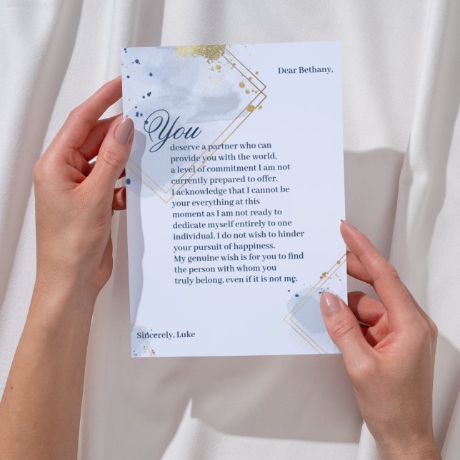 Blått och Guld-uppdelningskort Meddelande (Say its over with this elegant breakup card. Add your own heartfelt message. )