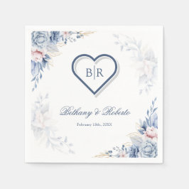 Blått och Guld vattenfärg Blommigt Bröllop Napkins Pappersservett
