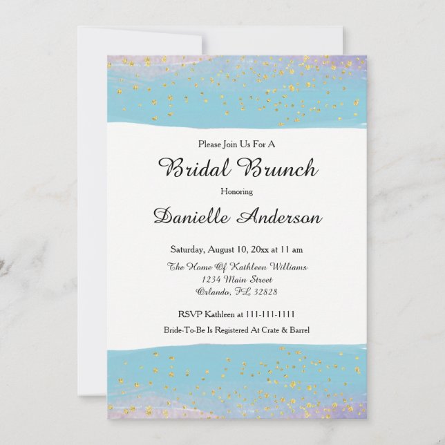 Blått och Guld vattenfärg Inbjudningskort för möhi (Framsida)