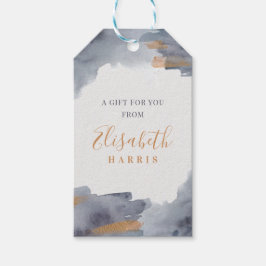 Blått och Guld vattenfärgsbyte Presentetikett