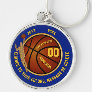 Blått- och guldbasket Keychains, personlig Rund Silverfärgad Nyckelring