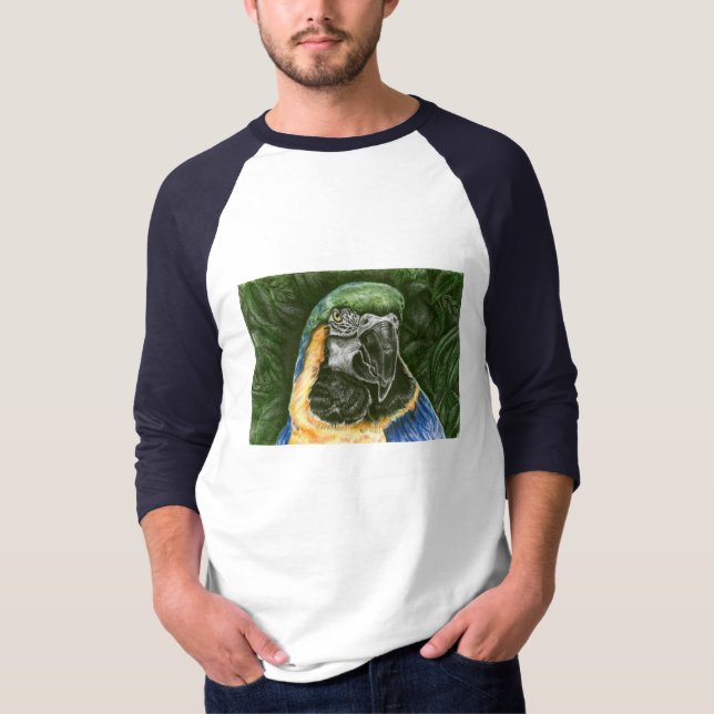 Blått- och guldMacawmanar grundläggande 3/4 Raglan Tee (Framsida)
