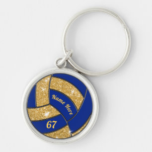 Blått- och guldpersonligvolleyboll Keychains Rund Silverfärgad Nyckelring