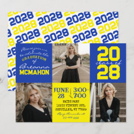 Blått och Gult 3-fotoinbjudan till Studenten Inbjudningar