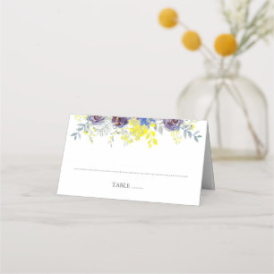 Blått och Gult Blommigt Bröllop Placeringskort
