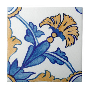 Blått och Gult Blommigt för Medelhavets vattenfärg Kakelplatta