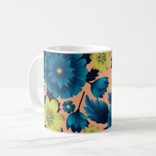 Blått och Gult Blommigt på persikobakgrunden Kaffemugg