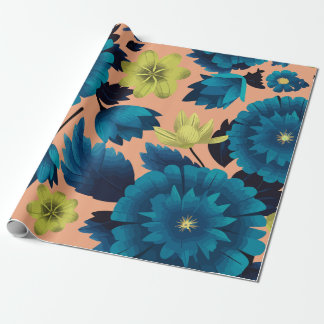 Blått och Gult Blommigt på persikobakgrunden Presentpapper