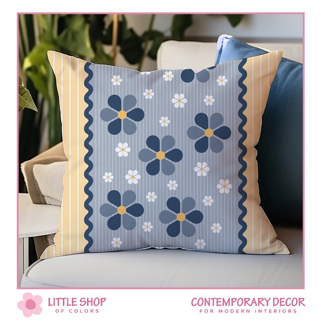 Blått och Gult Blommigt Pillow Kudde (Skapare uppladdad)