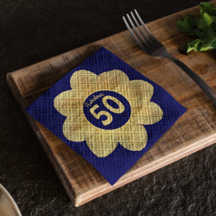 Blått och Gult Blommigt vid 50:e födelsedag Pappersservett