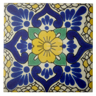 Blått och Gult, blommor, keramiskt fotouppställnin Kakelplatta