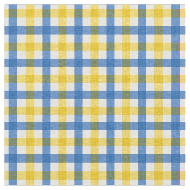 Blått och Gult Bright Summer Gingham Plaid/ Tartan Tyg (Närbild)