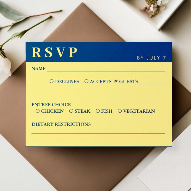Blått och Gult, Bröllop OSA Kort (Blue & Yellow Wedding RSVP)