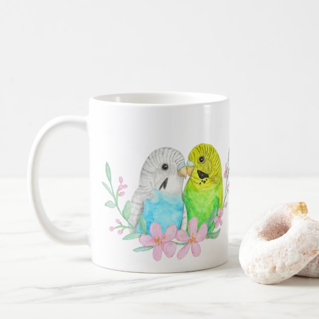 Blått och Gult Budgie Parakeets fågelgåva från äls Kaffemugg (Med munk)