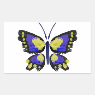 Blått och Gult Butterfly Rektangulärt Klistermärke