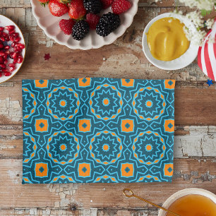 Blått och Gult Elegant Boho Geometric Mönster Kökshandduk