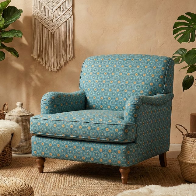 Blått och Gult Elegant Boho Geometric Mönster Tyg (Skapare uppladdad)