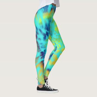 Blått och Gult Färgämne Leggings
