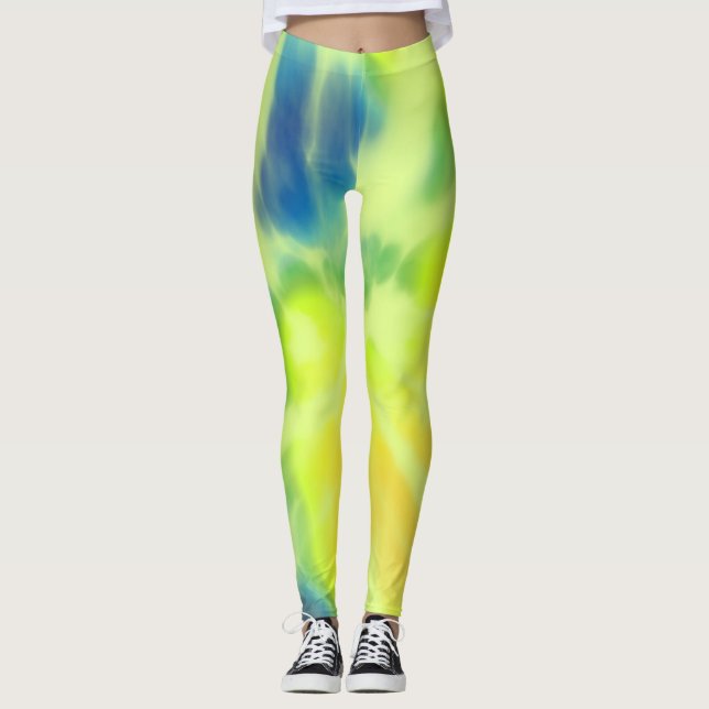 Blått och gult Färgämne Leggings (Framsida)