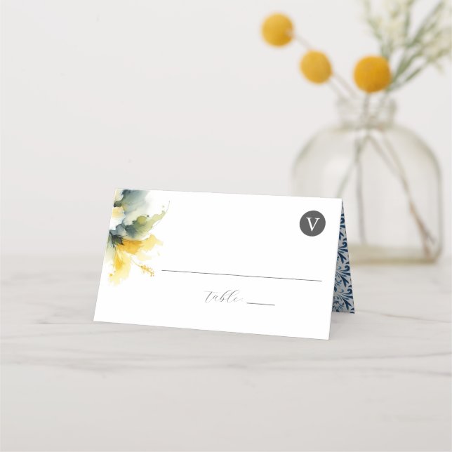 Blått och Gult för bröllop-platskort Placeringskort (Baksida)