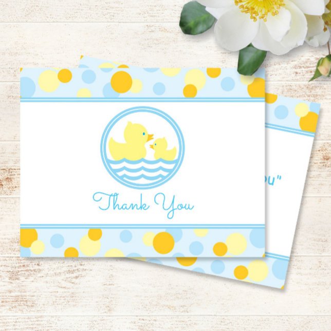 Blått och gult för Rubber Anka Baby Shower Tack Kort (Skapare uppladdad)