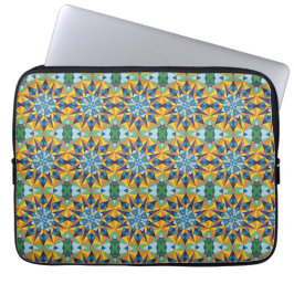 Blått och gult fraktalt geometriskt mönster laptop fodral
