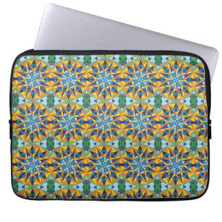 Blått och gult fraktalt geometriskt mönster laptop fodral