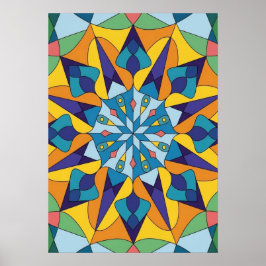 Blått och gult fraktalt geometriskt mönster poster