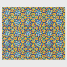 Blått och gult fraktalt geometriskt mönster presentpapper