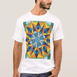 Blått och gult fraktalt geometriskt mönster t shirt