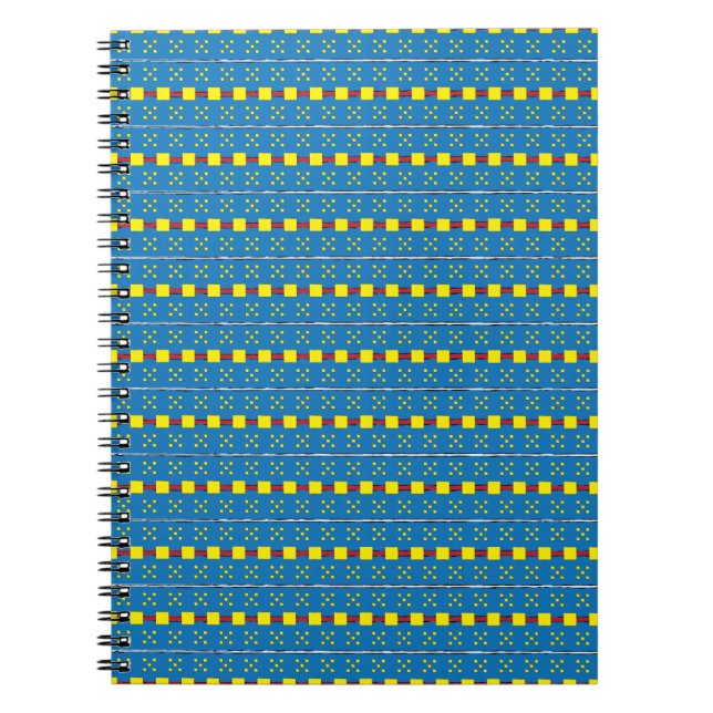Blått och Gult Geometric Folart mönster Anteckningsbok (Framsidan)