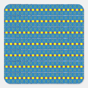 Blått och Gult Geometric Folart mönster Fyrkantigt Klistermärke