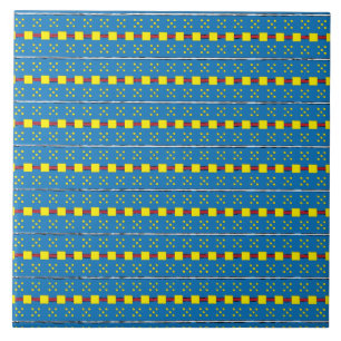 Blått och Gult Geometric Folart mönster Kakelplatta