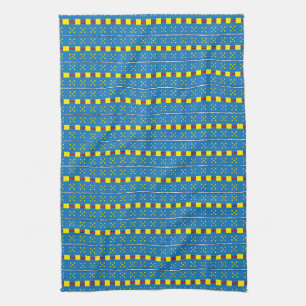 Blått och Gult Geometric Folart mönster Kökshandduk