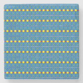 Blått och Gult Geometric Folart mönster Underlägg Sten