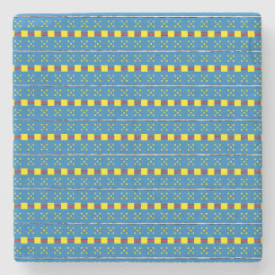 Blått och Gult Geometric Folart mönster Underlägg Sten