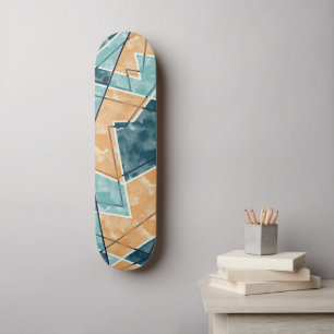 Blått och Gult Geometric Mönster Skateboard