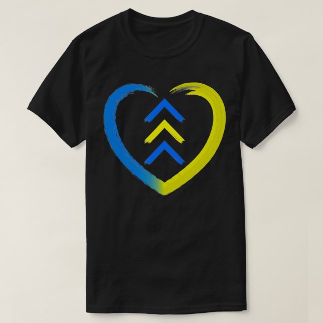 Blått och Gult Heart T21 Pil ner syndrom Awar T Shirt (Design framsida)