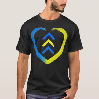 Blått och Gult Heart T21 Pil ner syndrom Awar T Shirt