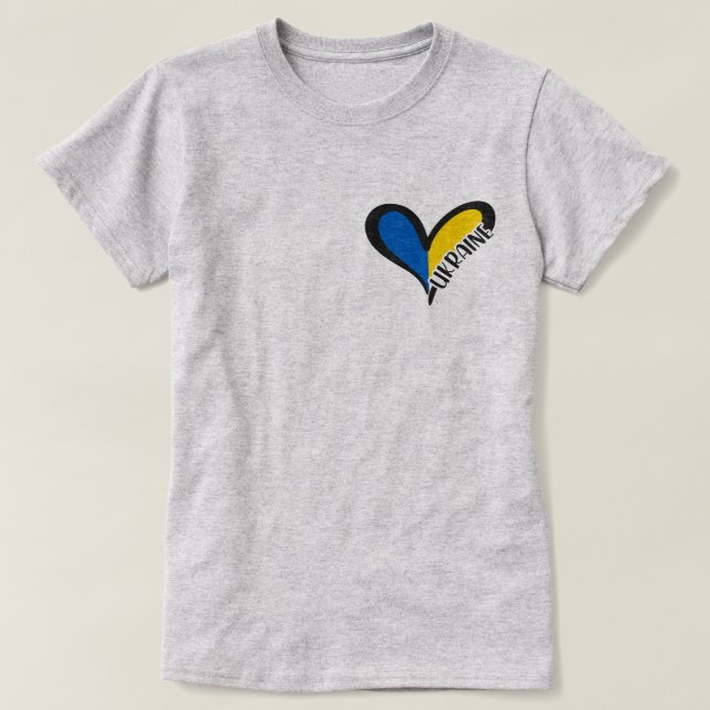 Blått och gult hjärta med inskriften Ukraina T Shirt (Design framsida)