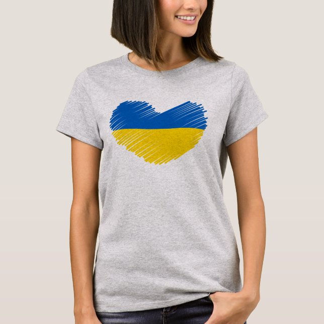 Blått och gult hjärta, ukrainare flagga färg t shirt (Framsida)