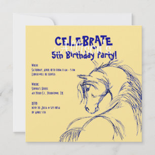 Blått och Gult Horse Huvud Sketch Birthday Inbjuda Inbjudningar